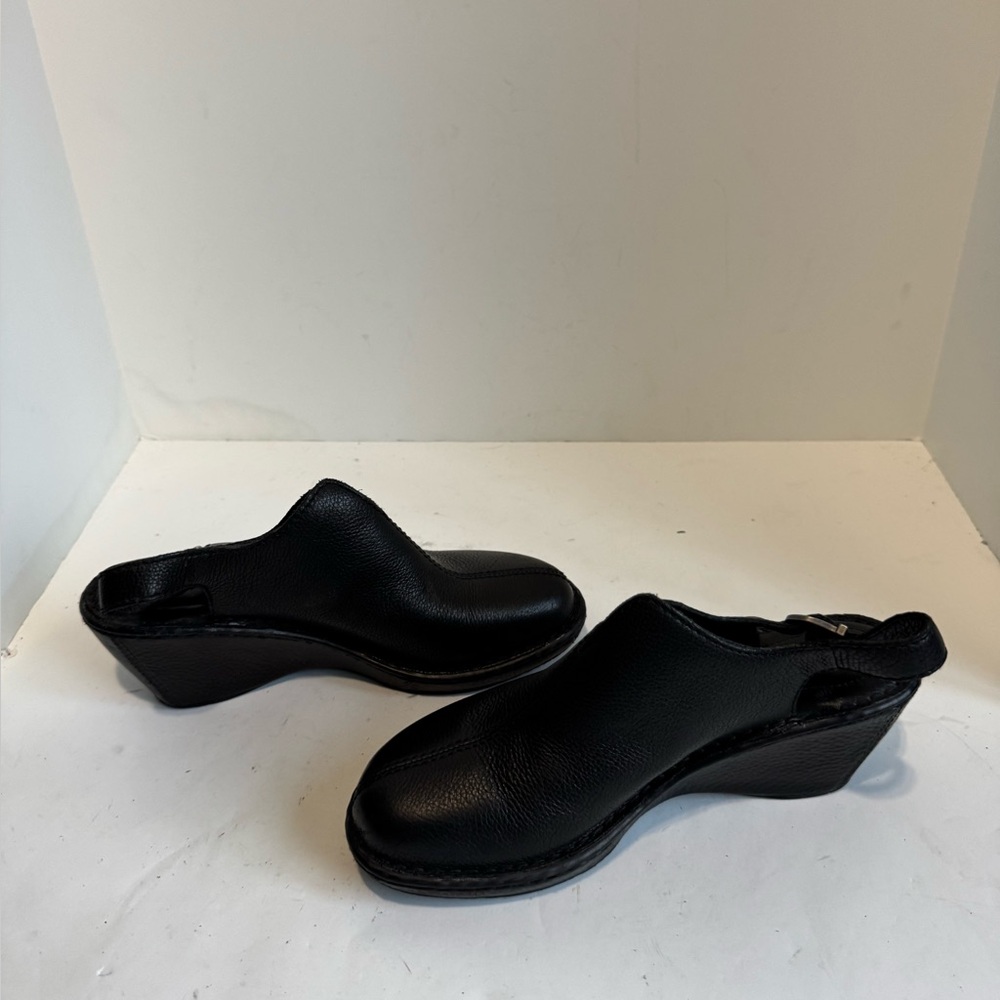 Born Black Leather Wedge Clogs | Comfort Slip-On Shoes. Size 9 - Picture 12 of 15